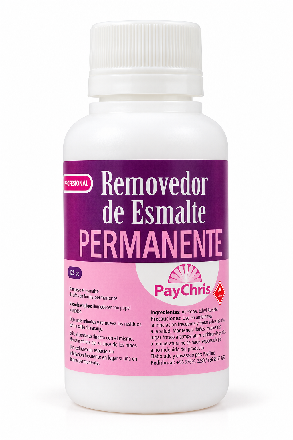 REMOVEDOR DE ESMALTE PERMANENTE 125cc PAYCHRIS