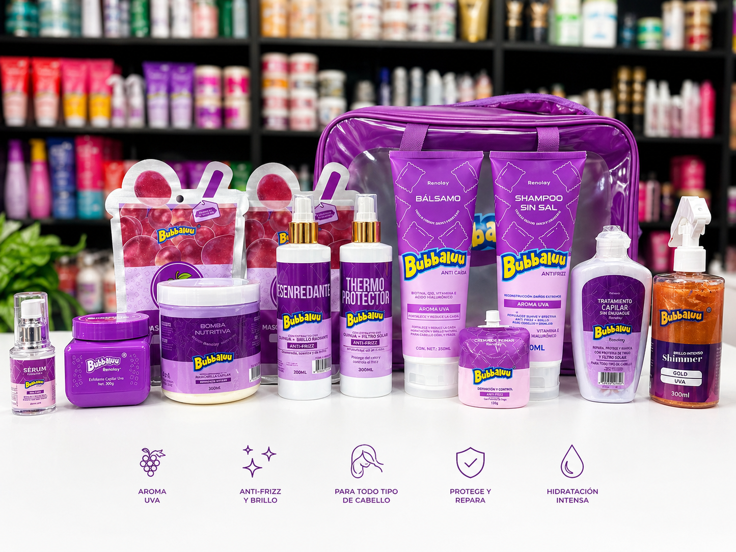 RUTINA CAPILAR COMPLETA BUBBALUU CON AROMA UVA