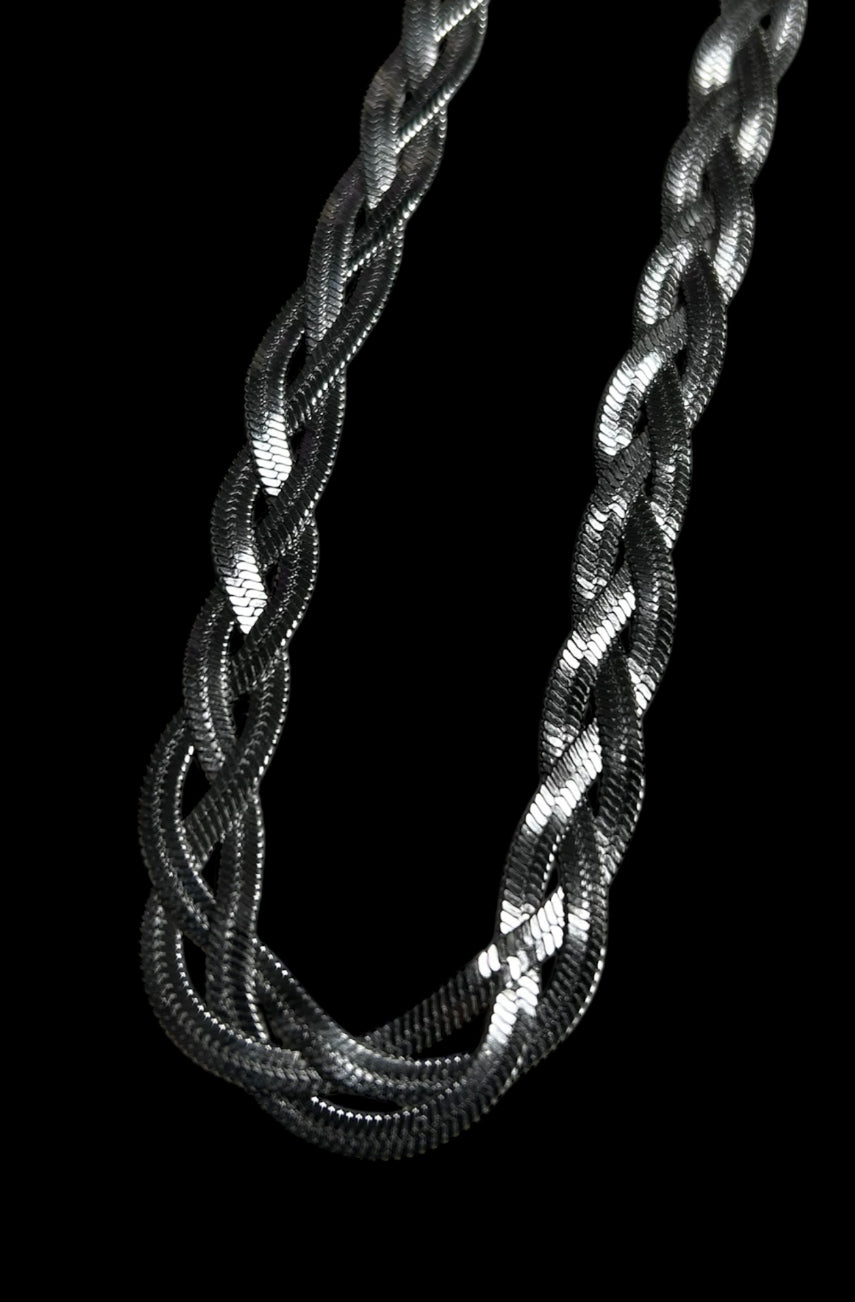 COLLAR TRENZADO ACERO PLATEADO 40cm 10mm