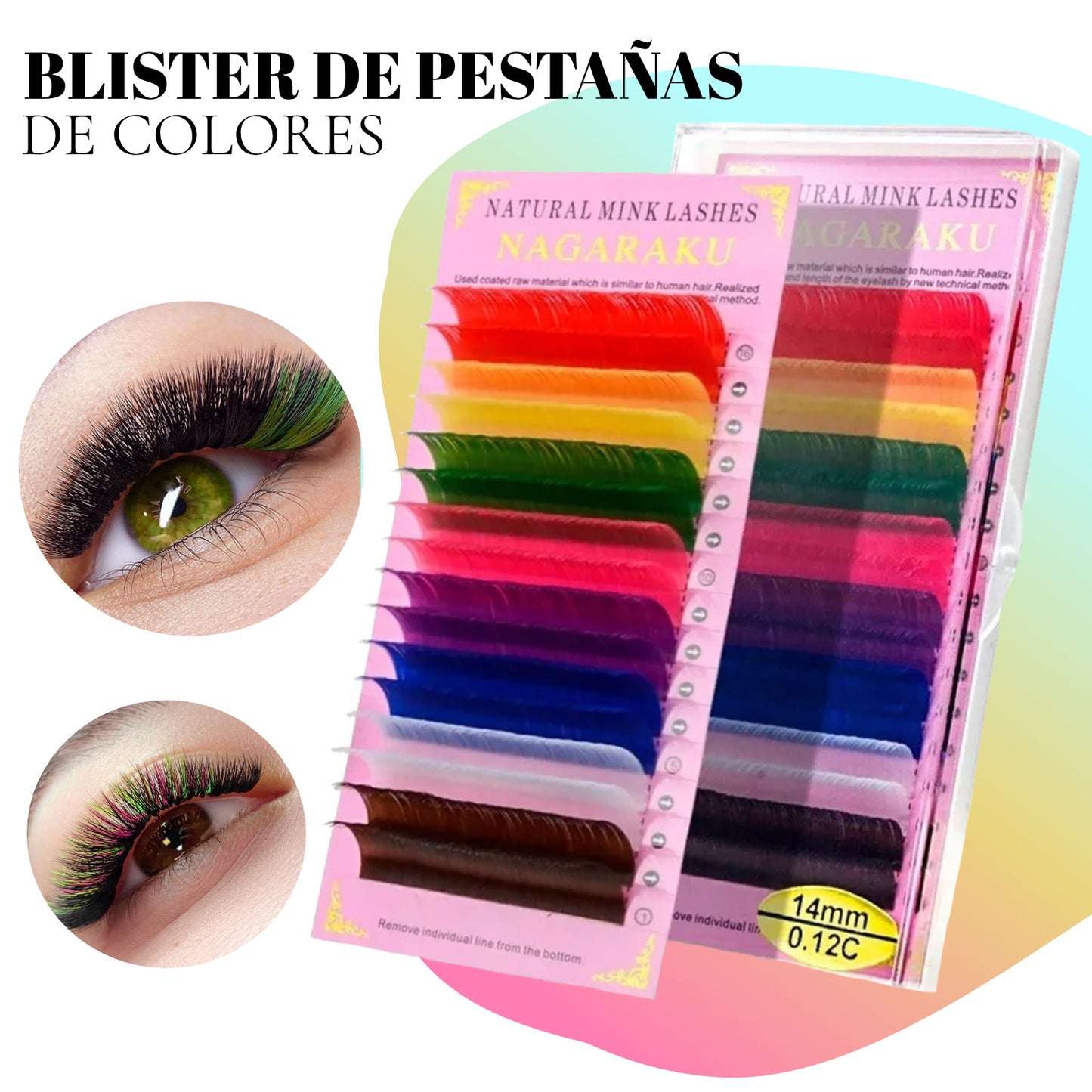 PESTAÑAS PELO A PELO 14MM 0.07D COLORES