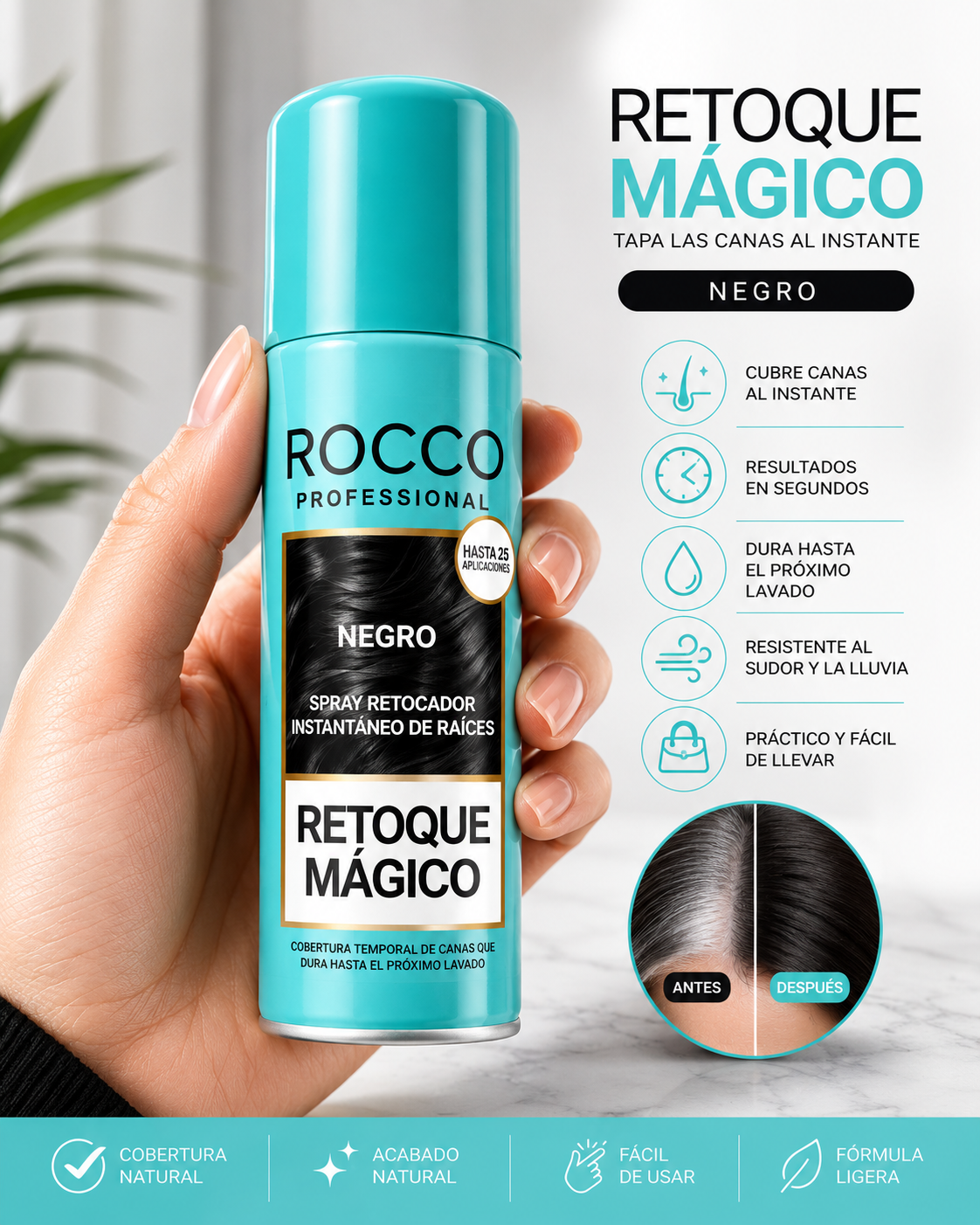 SPRAY RETOQUE MÁGICO NEGRO ROCCO