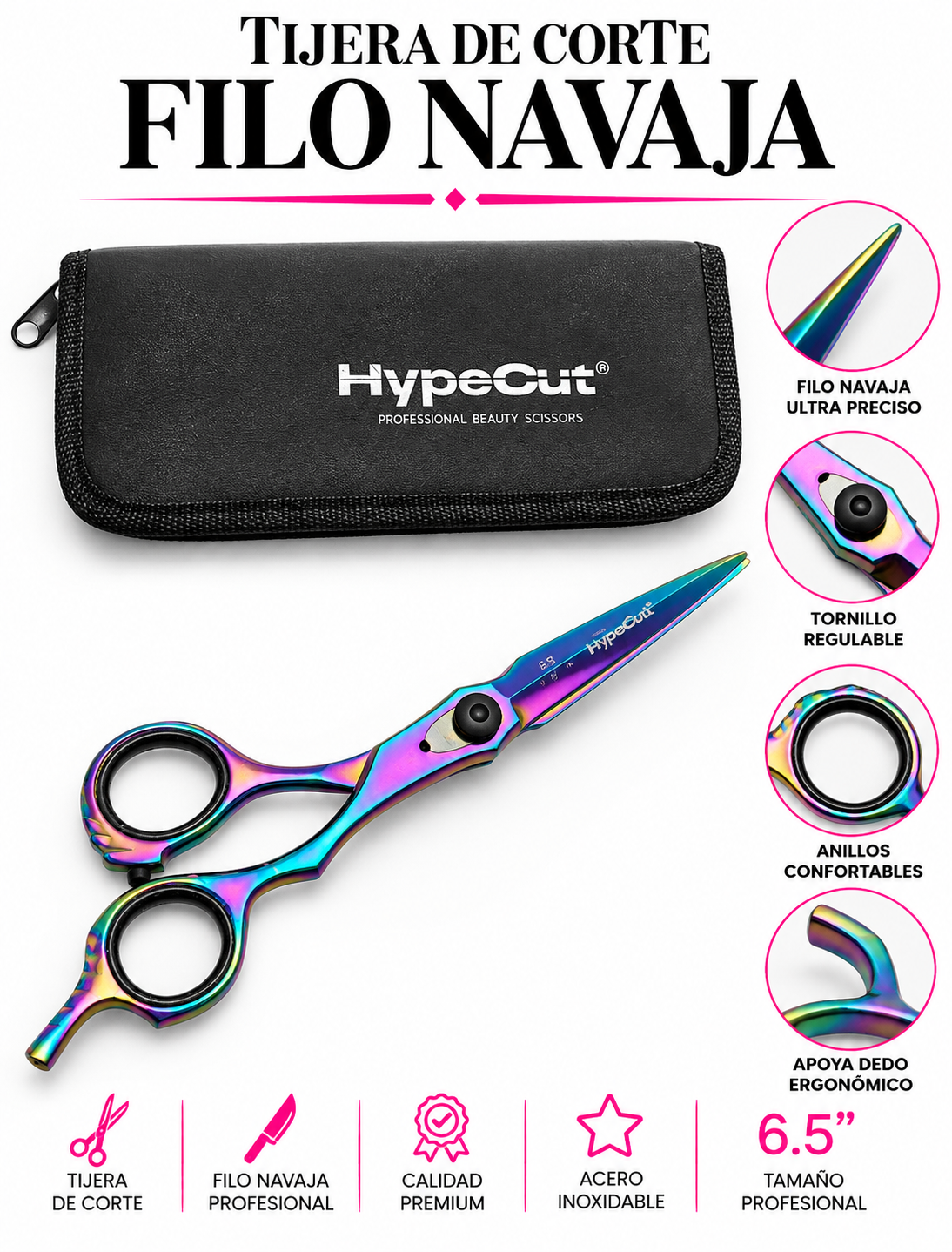 TIJERA 6.5” HYPECUT PROFESIONAL TORNASOL CON ESTUCHE/ ACERO PAKISTANÍ