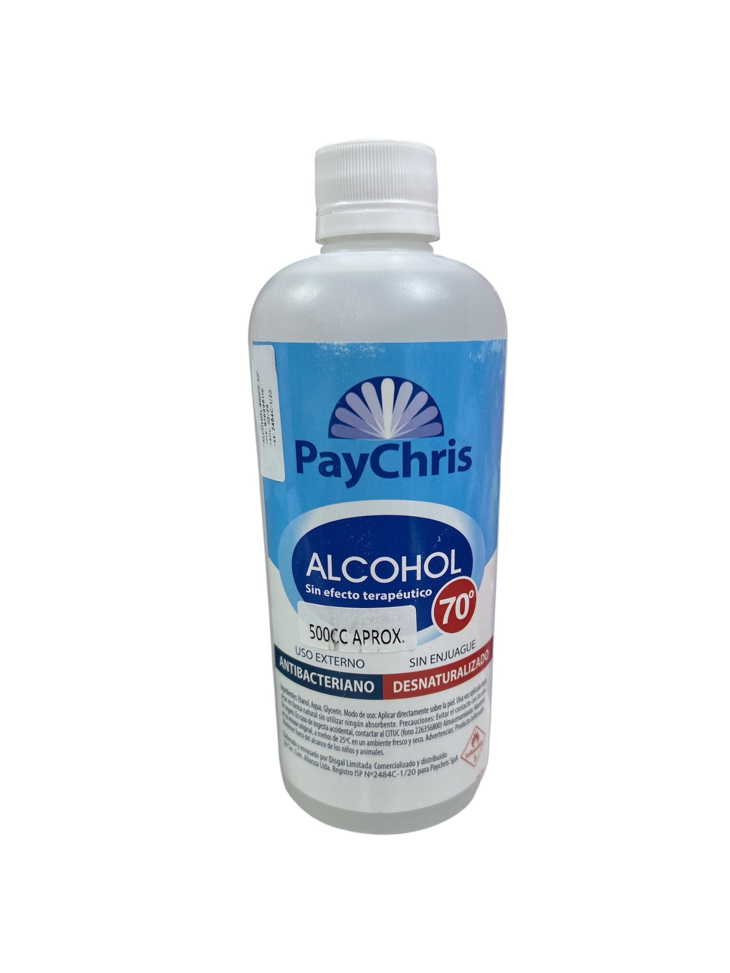 ALCOHOL 500cc al 70% ANTIBACTERIANO PAYCHRIS