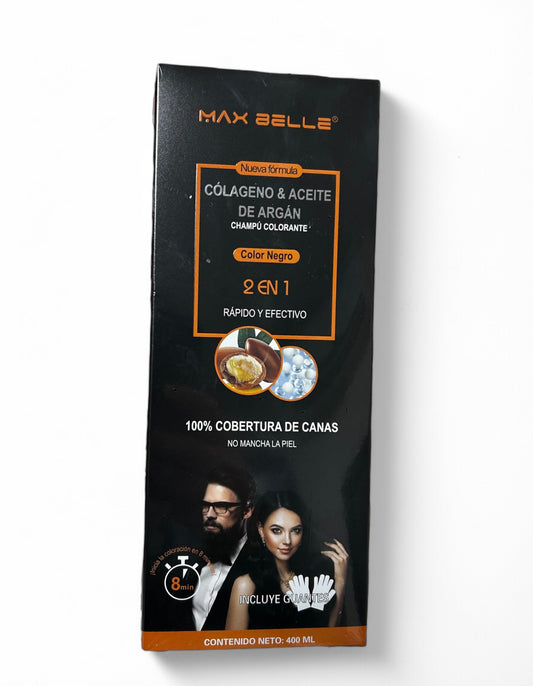 SHAMPOO COLORANTE COLOR NEGRO 400ml COBERTURA DE CANAS MAX BELLE