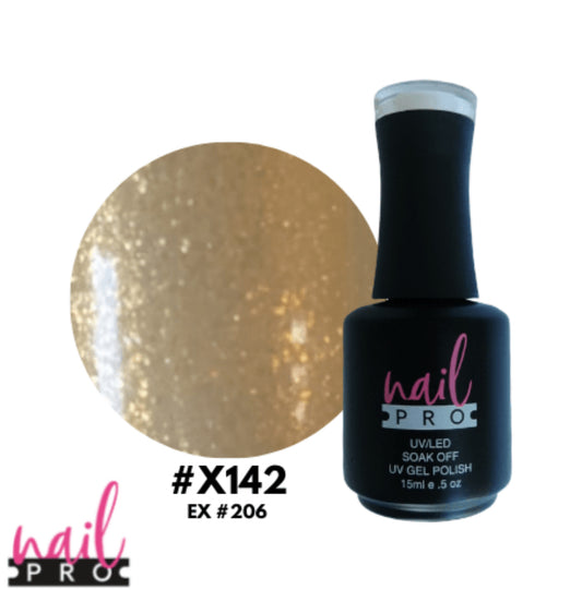 ESMALTE PERMANENTE X142 NAIL PRO (dorado perlado micro glitter)