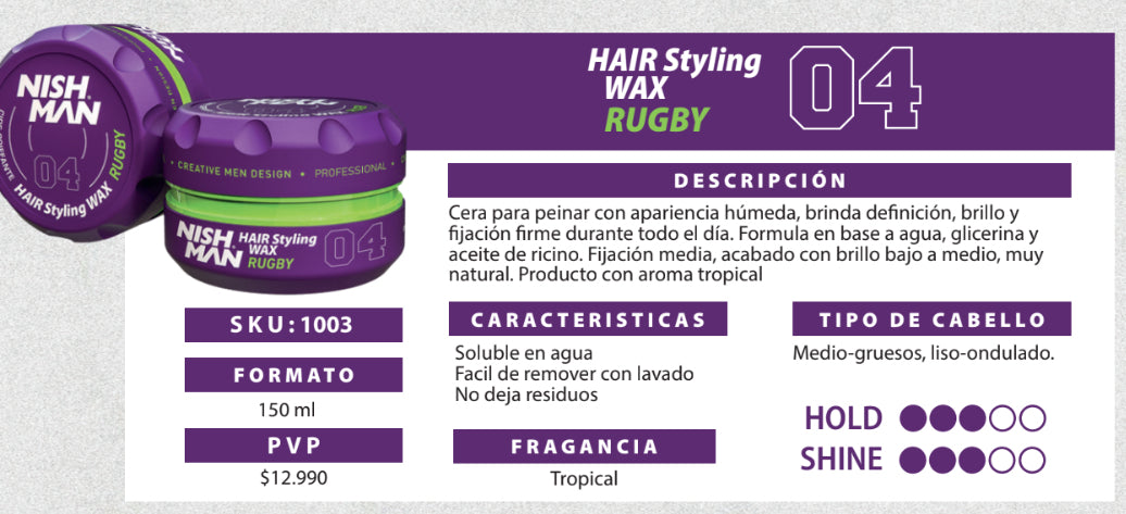 HAIR AQUA WAX NISHMAN RUGBY 04 150ml (cera capilar)