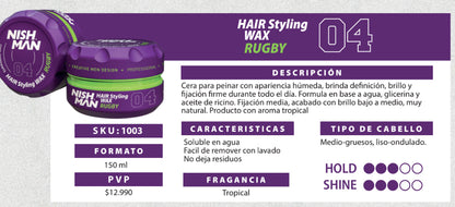 HAIR AQUA WAX NISHMAN RUGBY 04 150ml (cera capilar)