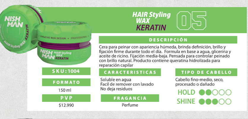 HAIR AQUA WAX 150ml NISHMAN KERATIN 05 (cera capilar)5