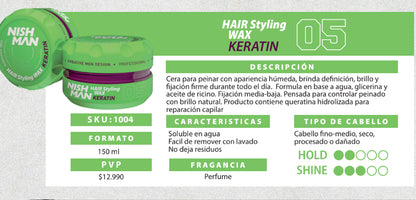 HAIR AQUA WAX 150ml NISHMAN KERATIN 05 (cera capilar)5