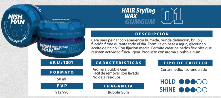 HAIR AQUA WAX  150ml NISHMAN GUM GUM 01 (cera capilar)