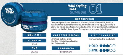 HAIR AQUA WAX  150ml NISHMAN GUM GUM 01 (cera capilar)