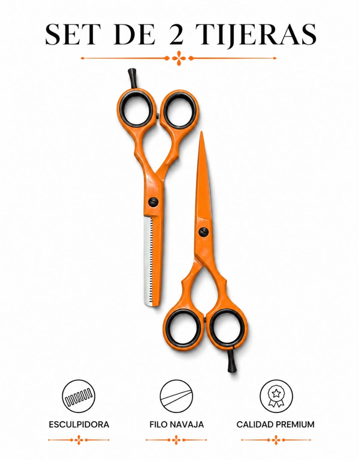 SET 2 TIJERAS PROFESIONALES NARANJO 5.5” HYPECUT ACERO PAKISTANÍ
