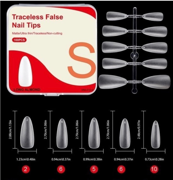 TIPS SOFT GEL LONG ALMOND TALLA S 100pcs
