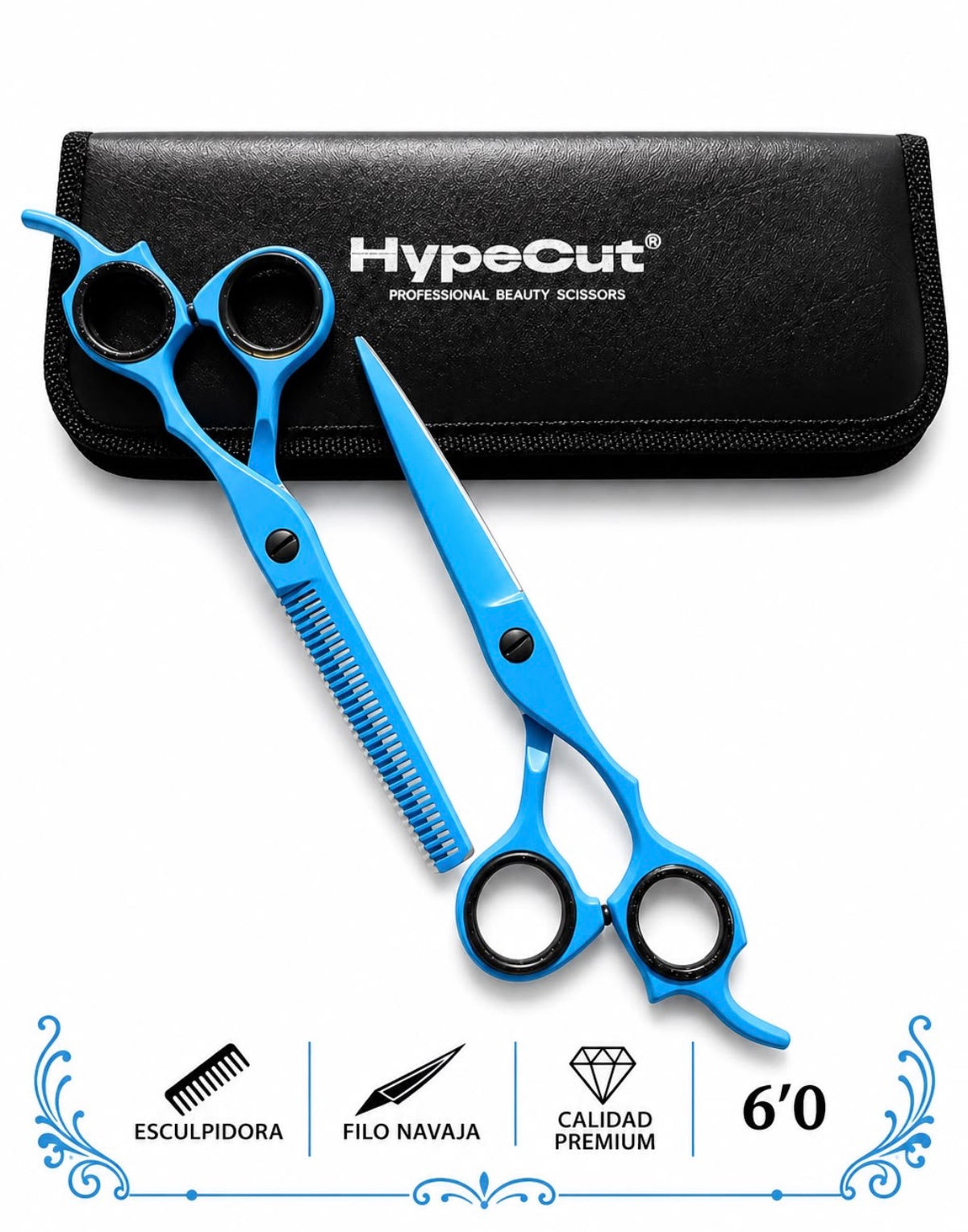 SET 2 TIJERAS PROFESIONALES CELESTE HYPECUT 6.0” ACERO PAKISTANÍ
