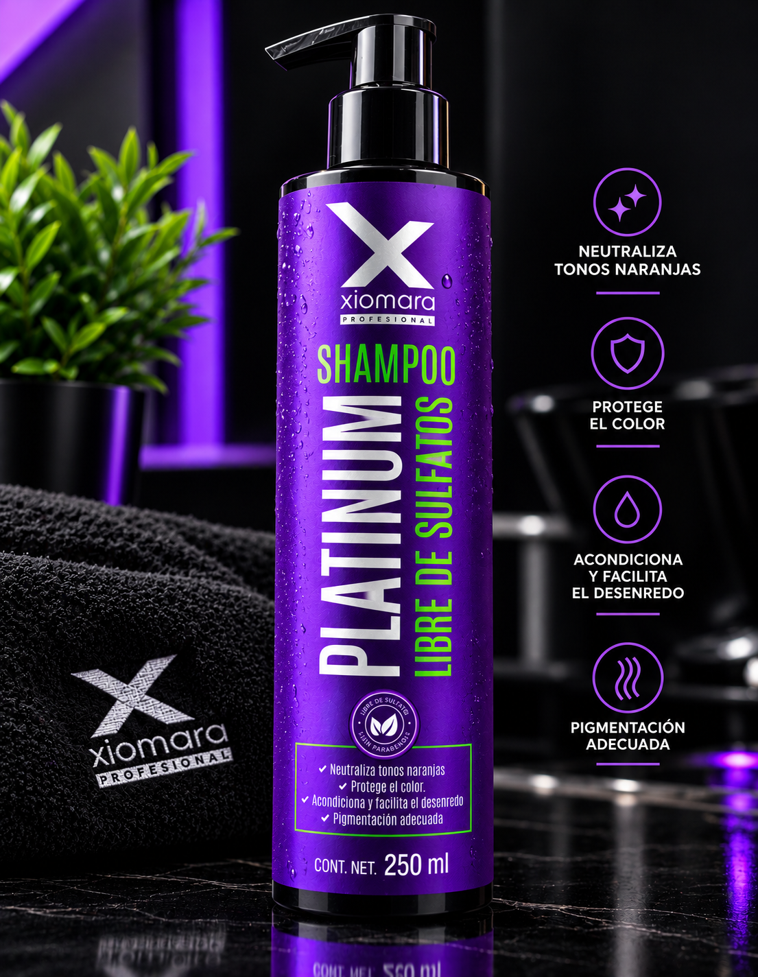 SHAMPOO MATIZADOR PLATINO LIBRE DE SULFATOS 250ML XIOMARA