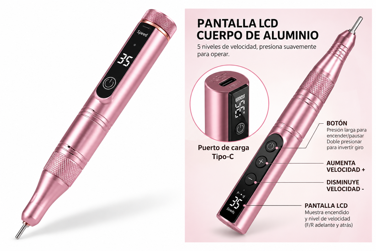 TORNO LÁPIZ PORTABLE 35.000RPM NAILSTAR (ROSADO)