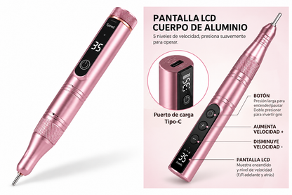 TORNO LÁPIZ PORTABLE 35.000RPM NAILSTAR (ROSADO)