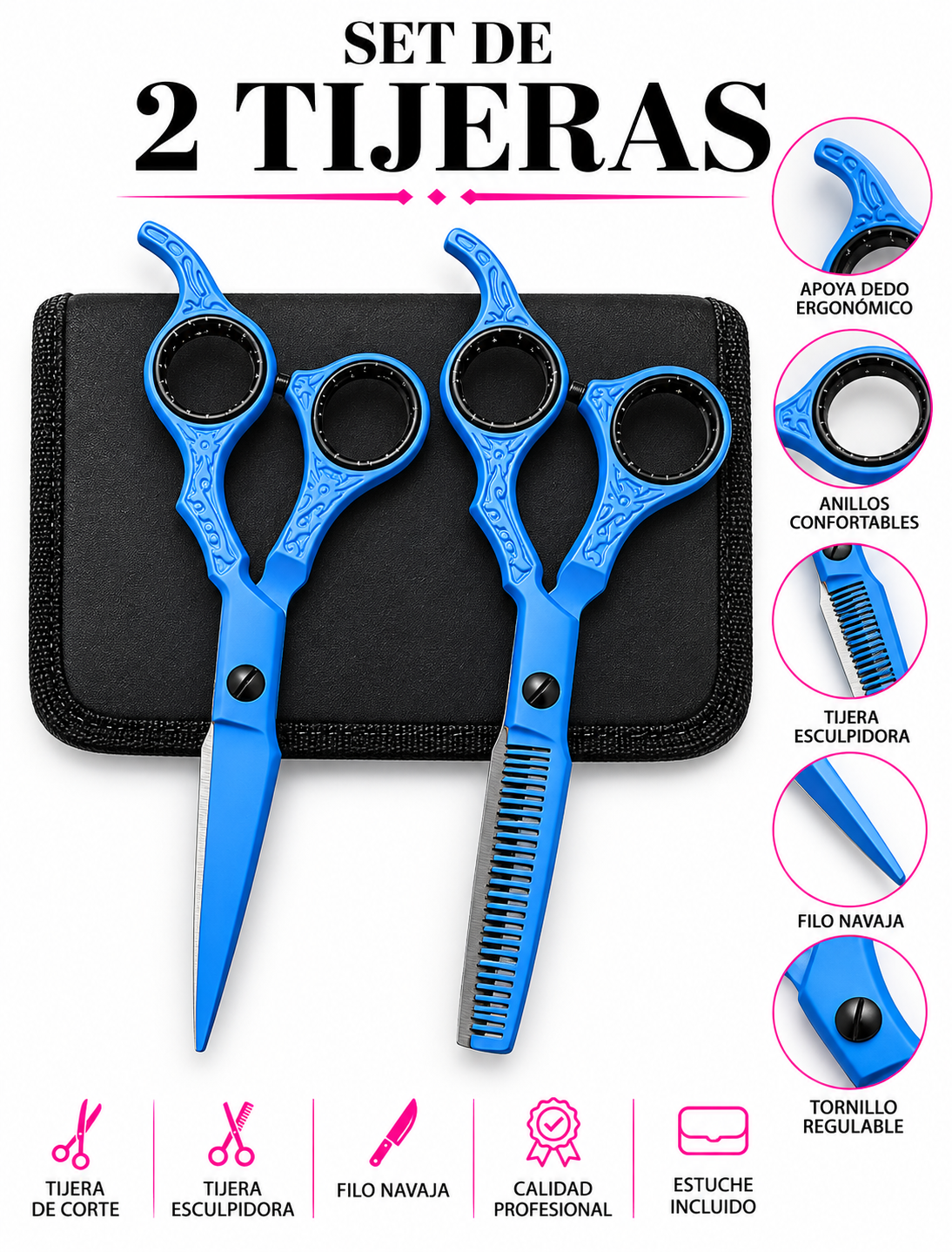 SET 2 TIJERAS PROFESIONALES CALIPSO 5.5” HYPECUT ACERO PAKISTANÍ