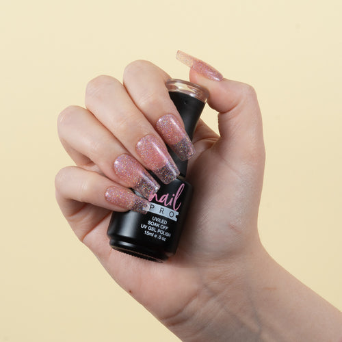 ESMALTE PERMANENTE X132 NAIL PRO (Rosa traslúcido micro glitter)