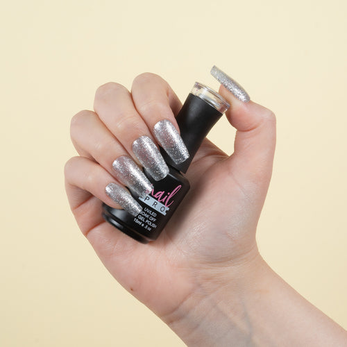 ESMALTE PERMANENTE x201NAIL PRO (plateado glitter intenso)
